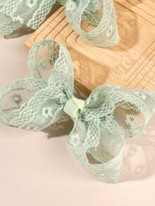 2入淺綠色雛菊蕾絲愛心蝴蝶結髮夾 女孩用可愛髮飾髮夾 禮物 派對日常髮飾 - 綠色 - 查看 5