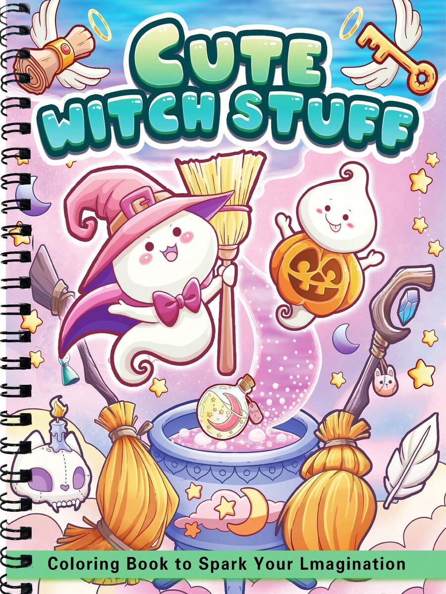 1pc (Cute Witch Series) Coco Spiral Notebook, Suitable For Adults And Teens, Cartoon Comfortable Cute Thick Line Minimalist Pattern Wyo Coloring Book Watercolor Sketchbook, Children's Toy, Slow Pace Stress Relief Time-Killing, Holiday Gift - Cute Witchy Accessories - View 1