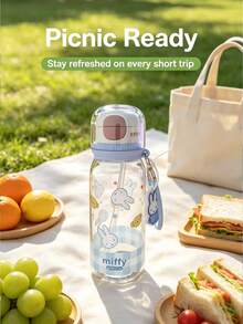1pc 600ml Large Capacity Cross-Body Rope Officially Licensed Miffy Rabbit Water Cup, A Portable Leak-Proof Travel Cup, A Cute Cartoon Insulated Drinking Cup, Suitable For Students And Girls For Outdoor Daily Use - Clear - View 3