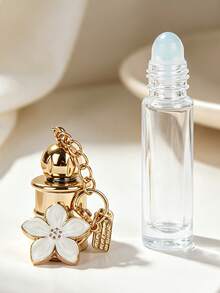10ml Refillable Roller Empty Perfume Bottle And Free Gift, Clear Glass Travel Perfume Vial With Roller Ball, Decorative Flower Charm Keychain, Leakproof Portable Oil Sample Dispenser, Travel Essential Items, Perfume Travel Refillable, Travel Bottles - View 10