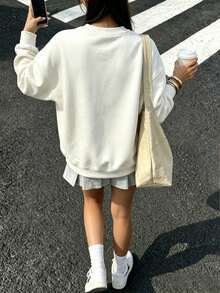 Women's White Knitted Crew Neck Long Sleeve Sweatshirt With Horse Print, Perfect For Creating A Bohemian Style Autumn Look - White - View 2