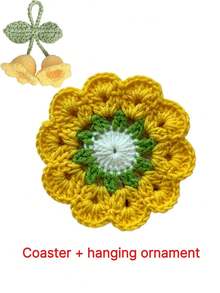 Handmade Flower Crochet Coaster Set With Hanging Ornament, Cute Red Floral Knitted Drink Coaster, Heat Resistant Table Mat For Coffee Mug, Aesthetic Home Desktop Decor - Multicolor - View 8