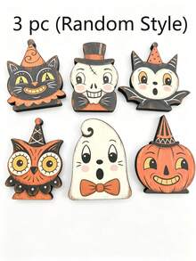 6pcs/3pcs/1pc Vintage Halloween Decor, Indoor Desktop Tray Ornament, Cute Ghost Pumpkin Black Cat Skeleton Witch Owl Home Decor, Vintage Decoration, Cute Ghost, Pumpkin, Black Cat, Skeleton, Witch Owl, Housewarming Gift, Warming Gift, Party Gift, Halloween, Halloween Decoration, Autumn Decor, Halloween Ornament - Flat Style - View 14