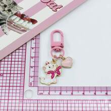 1/3/5pcs Cute Disney Marie Cat Enamel Bag Charm, Pink Bow Cat Keychain With Heart-Shaped Lollipop Pendant, Suitable For Girls - G - View 5