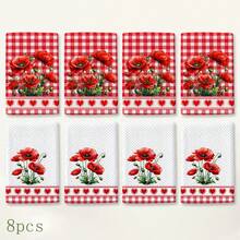 2pcs Red Poppy Kitchen Towels, Plaid And Polka Dot Floral Print With Heart Trim Hand Towels, Suitable For Kitchen, Oven Handles And Farmhouse Home Decor, Machine Washable Holiday Gift And Cleaning Supplies - Multicolor - View 10