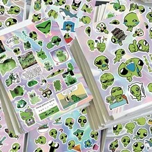 8pcs Cute Little Alien Die-Cut Stickers, Minimalist Adorable Waterproof Decals For Phone Case Packaging - Multicolor - View 2