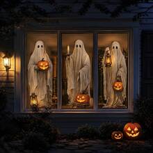 1/3pcs Vintage Country Style White Ghost Halloween Window Decals, Double-Sided Visible PVC Static Cling Glass Stickers, Suitable For Living Room, Kitchen, Store And Home Decor - Multicolor - View 2