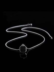 1pc Personalized Stainless Steel Black Tag Pendant Necklace For Men, Suitable For Daily All-Match Versatile Wear And Gifting - Silver - View 2