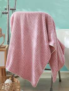 Coral Fleece Soft Quick-Dry Striped Bath Towel/Hand Towel/Face Towel/Beach Towel, Suitable For Bathroom, Back To School, Home Essentials, Skin Care - Pink - View 7