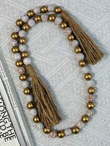 1pc Tassel Wooden Bead Garland DIY Handmade Jewelry Accessories Distressed Bead String Farmhouse Wooden Beads Hanging Home Decor Pendant Craft Christmas Decoration, Kitchen Decoration, Halloween Decoration, Room Decoration, Party Decoration, Christmas Gift - Multiple Styles - View 5