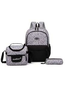 Nuevo Set de Mochila de 3 Piezas con Estampado de Leopardo en Bloques de Color, Mochila Escolar de Gran Capacidad y Ligera para Estudiantes con Estuche para Lápices y Bolsa de Almuerzo, Mochila Casual para Viajes al Aire Libre, Desplazamientos y Estudio para Estudiantes de Secundaria - Multicolor - Ver 17