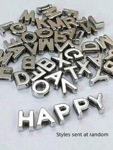 100pcs Acrylic 26 English Alphabet Beads For DIY Bracelet Necklace Jewelry Making Accessories (Random Letters) - Silver - View 3