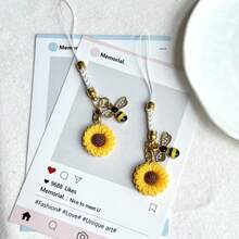 1/2pcs Rhinestone Bee & Sunflower Phone Charm Pendant, Creative Small Accessory, Suitable As Gift - Multicolor - View 3