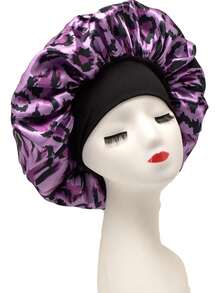 1pc Women's Leopard Print Satin Hair Bonnet, Fashionable Leopard Print Head Cover, Suitable For Daily Hair Care, Home Hair Washing, Nighttime Hair Protection - Multicolored Leopard Print - View 4