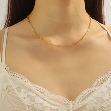 Aboocag 1pc Stainless Steel Square Link Chain Necklace - Gold - View 2