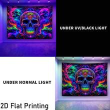 2D Flat, One-Piece QD_VIVIOS UV Fluorescent Reactive Tapestry, Suitable For Halloween, Featuring Skull And Mandala Patterns, A UV Blacklight Wall Hanging That Glows Under Ultraviolet Light - Multicolor - View 10
