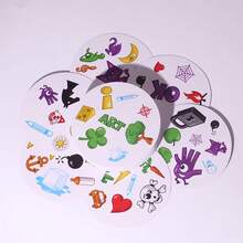 1Set Spot Matching Round Card Game, Fast Find Duel Playing Cards, Portable Tin Storage Box, Thick Paper Material, Bright Cartoon Icon Style, Interactive Party Game For Friend Gathering, Holiday Leisure Time - Multicolor - View 2