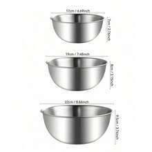 1/3pcs Stainless Steel Mixing Bowl Set, Brushed Metal Finish, Microwave , Round Vegetable Themed Bowl, Suitable For Kitchen Prep And Storage, Perfect For BBQ And Outdoor Cooking - Silver - View 2