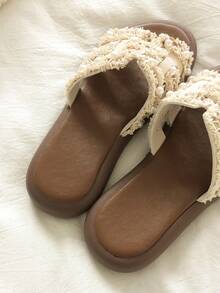 2026 New French Pearl Flat Sandals, Fashion Beach Sandals, Fashion Casual Slippers, Wedding - Beige - View 8
