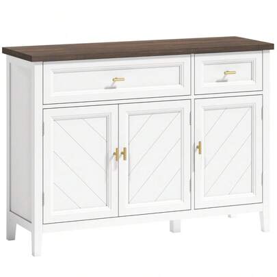 Modern Sideboard With 3, 2 Drawers And Adjustable Shelves, White On-Site