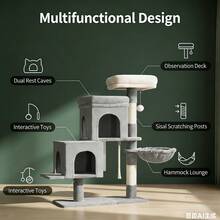 HEXCELEN 95cm Cat Tree For Indoor Cats, Cat Tower With Adjustable Base, Soft Large Platform, Plush Ball, Cat Bed, Scratching Post, Basket, Sisal Rope, Spacious And Sturdy - Light Grey - View 4