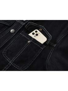 Le Pockets 女款工裝風寬鬆休閒優雅夾克外套，鈕扣開襟上衣，適合大學日常、辦公室、春秋冬旅行度假 - 藍色 - 查看 6