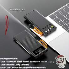 LADAPU 10000/20000/30000mAh超大容量5V2A便携式快充移动电源，高颜值商务简约风格充电器，内置4根电缆，4种模式超亮露营灯，旅行必备，适用于iPhone 6 7 8 X XR 11 12 13 14 15 16 Pro Max适用于iPad、Android手机，送给家人、朋友、孩子、生日、圣诞节、冬季、的礼物适合户外玩耍、购物、旅行、便携式电源超级快速充电，LED电量显示，适用于带有USB和Type-C端口的Android和iPhone设备的便携式充电器，安全稳定的聚合物锂电池。 - 黑色 - 查看 11