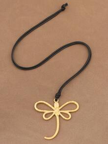 SUPBORA 1pc Fashion Matte Gold/Silver Large Dragonfly Pendant Black Wax Rope Necklace, Suitable For Women's Daily Wear - Gold and Silver - View 6