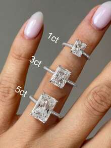 1 buah Cincin Pertunangan/Cincin Pernikahan Berlian Persegi Panjang Berkilau, Perak Sterling 925, Cincin Janji/Cincin Keabadian Wanita, Hadiah Perhiasan yang Istimewa - Perak - View 5