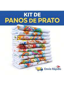 Kit Panos De Prato Para Cozinha Pia Bainha Copa Estampado Grande Com 5 e 10 Peças - 10 peças - Visão 3
