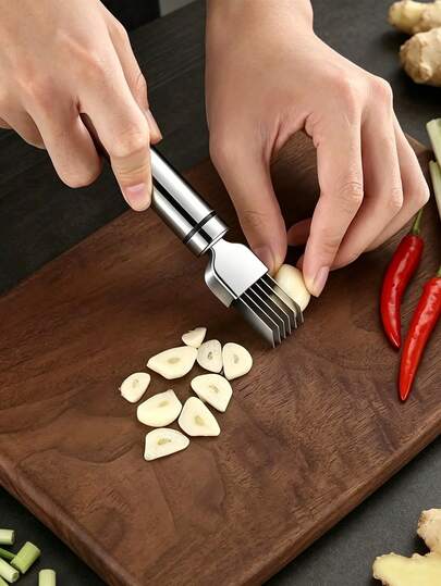 2pcs/1pc Set (Scallion Knife + Protective Cover) Stainless Steel Scallion Knife, Kitchen Slicer Vegetable Cutter Scallion Vegetable Slicer Shredder, Kitchen Vegetable Onion Garlic Slicer