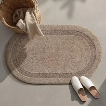 1件橢圓形浴室地墊，簡約吸水抗菌純色地毯，適用於浴室與臥室 - 紫紅色 - 查看 11