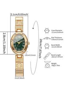 Women's Bracelet Watch Oval Dial With Rhinestones And Roman Numerals, Elegant Quartz Watch, Gift For Girlfriend (1pc/Set) Watch Box Not Included - Gold - View 4