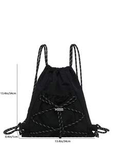 Tas Serut Hitam, Ransel Serut Multifungsi Kapasitas Besar, Gaya Olahraga Modis, Cocok Untuk Sekolah, Bepergian, Penggunaan Kasual Sehari-hari, Desain Lucu - Hitam - View 6