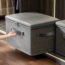 Fabric Storage Box, Foldable Fabric Box With Lid, Suitable For Clothes, Toys, And Home Storage, Cotton And Linen Material, Bedroom Storage Organizer - Grey - View 1