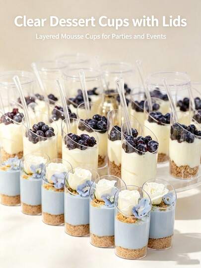 50/25/10pcs Clear Slanted Dessert Cups, Ice Cream Dessert Cups, Mousse Cake Cups, Tiramisu Cups, Pudding Cups And Cheesecake, Suitable For Birthday, Party, Wedding, Holiday Decoration, Halloween, Christmas.