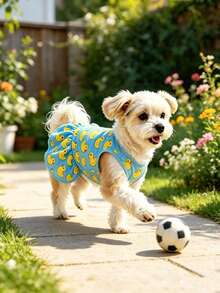 1pc Breathable Little Yellow Duck Print Pet Dog Tank Top Slip-On Dress, Elastic Ruffle Hem Small Dog Maltese Summer Beach Dress, Summer Breathable Sleeveless Casual Cute Sport Vacation Dress - Baby Blue - View 17