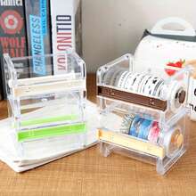 1/2pcs-Multi-Color Convenient Office Stationery Multi-Purpose Tape Storage Box, Tape Cutter, Tape Dispenser, Desktop Tape Storage Box, Organizer Box. Tape Cutter Office Stationery Tape Storage Box Transparent Tape Holder Storage, Transparent Tape Cutter Flower Shop Packaging Tape Storage Box Serrated Blade Simple Ready-To-Use Segmented. Wrapping Paper Cutter, Manual Tool. Convenient And Practical, Sturdy And Durable. - Multicolor - View 2