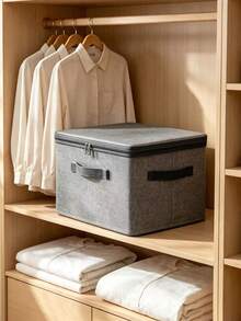 1pc Grey Foldable Fabric Storage Box With Lid, Linen Rectangular Organizer Bin, Collapsible Design With Lid, Suitable For Clothing And Toy Sorting, Storage And Organization, Ideal For Bedroom, Storage Room, Home Decor, Household Item Organization - Grey - View 3