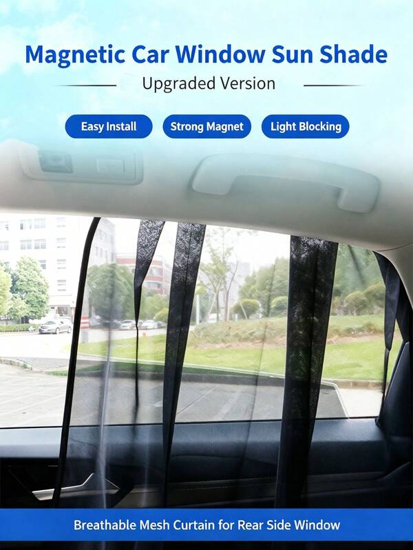Pelindung Matahari Jendela Samping Mobil Magnetik, Jaring Halus Perlindungan UV, Tidak Transparan, Tidak Mempengaruhi Pengguliran Jendela, Pemasangan Sekali Klik, Dapat Dilipat, Pelindung Privasi, Cocok untuk 99% Model Mobil