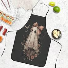 1pc Halloween Lace Ghost Print Apron, Featuring Bow Ghost, Withered Leaf, Bat, Spider Web Patterns, Durable Cooking Apron Suitable For Bakers, Cake Decorators, BBQ Enthusiasts, Gardeners, Painters, Nail Artists - Perfect Gift For Home And Professional Chefs - Multicolor - View 4