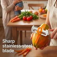 Ergonomic Wooden Handle Stainless Steel Peeler 3-In-1 Fruit Potato Peeler Bottle Opener Kitchen Peeling Cooking Tool - Apricot - View 4