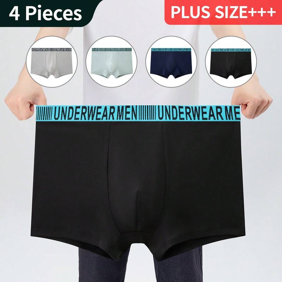 4pcs Plus Size Men's Underwear, Casual Boxer Briefs, Breathable Comfortable Elastic Boxer Shorts, Sports Shorts - Multicolor - View 1