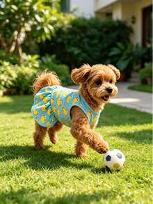 1pc Breathable Little Yellow Duck Print Pet Dog Tank Top Slip-On Dress, Elastic Ruffle Hem Small Dog Maltese Summer Beach Dress, Summer Breathable Sleeveless Casual Cute Sport Vacation Dress - Baby Blue - View 12