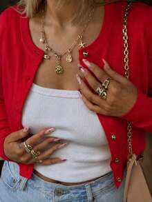 Women's Casual Solid Color Cardigan, Spring/Summer - Bright Red - View 8