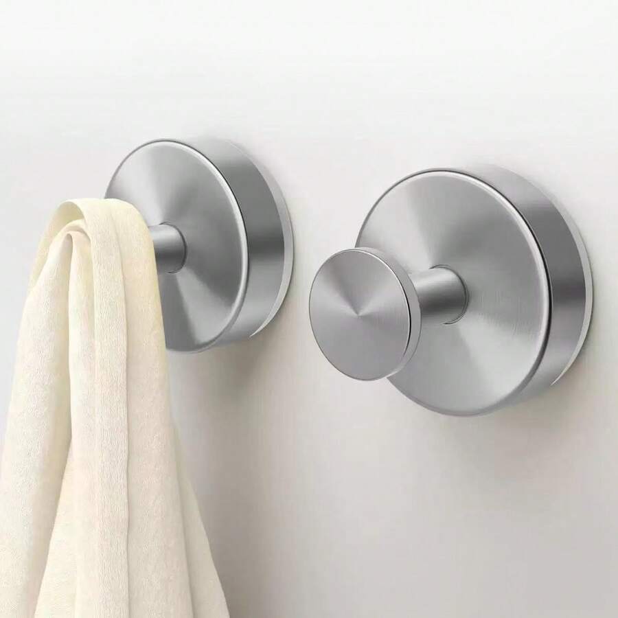 2Pcs Stainless Steel Suction Cup Hooks – Heavy Duty No Drill Bathroom Towel Hooks, Removable & Reusable Wall Hangers For Shower, Kitchen, Glass Door & Closet Organization (Black 2 Packs & Silver 2 Packs)