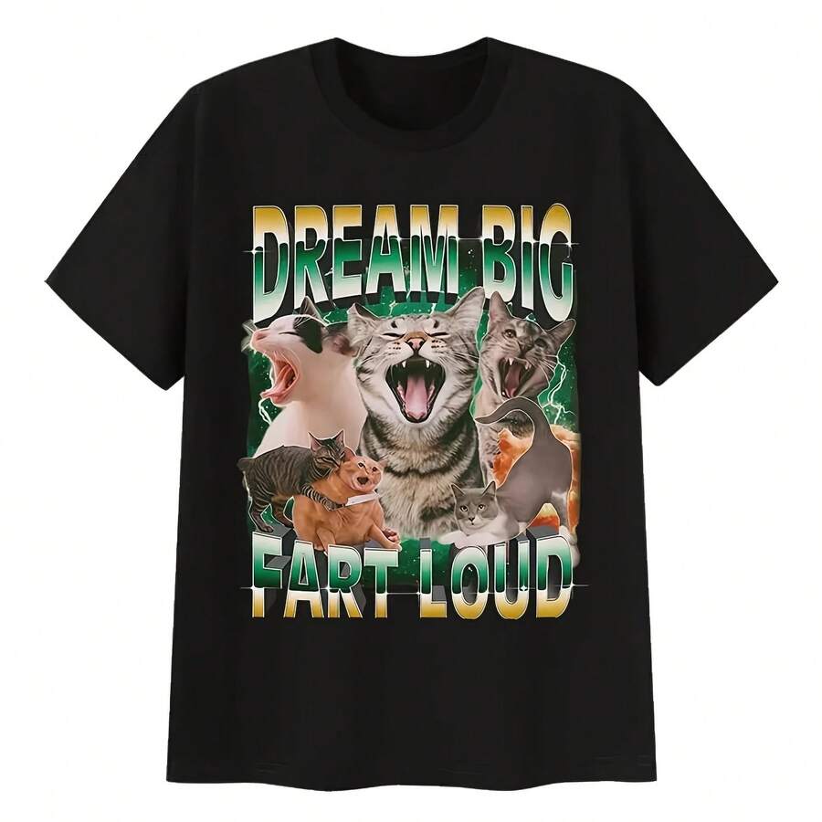 Dream Big Fart Load T-Shirt With Meme Print, Funny Summer Short-Sleeve T-Shirts For Women, Women's T-Shirt, Casual Clothing - Shape - View 1