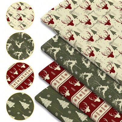 1pc Christmas Print Fabric - 59 X 19.68 Inches (150 X 50 Cm) Pre-Cut Polyester Fabric With Reindeer, Xmas Tree Pattern - Suitable For Sewing, Scrapbooking, Tablecloths, And Crafts