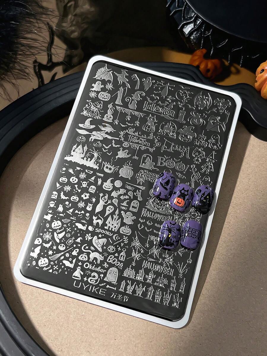 Halloween Nail Art Stamping Plates Pumpkin Skull Black Cat DIY Transfer Template Tool For Nail Salon - Multicolor - View 1