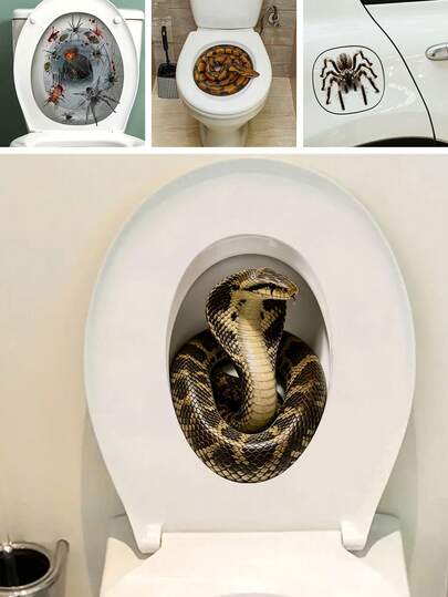 1pc Realistic Snake Toilet Lid Wall Stickers Funny Scary Prank PVC Self Adhesive Decals, Novelty Bathroom Decor Stickers For Toilet Seat, Restroom Home Humorous Holiday Party Background Decorations